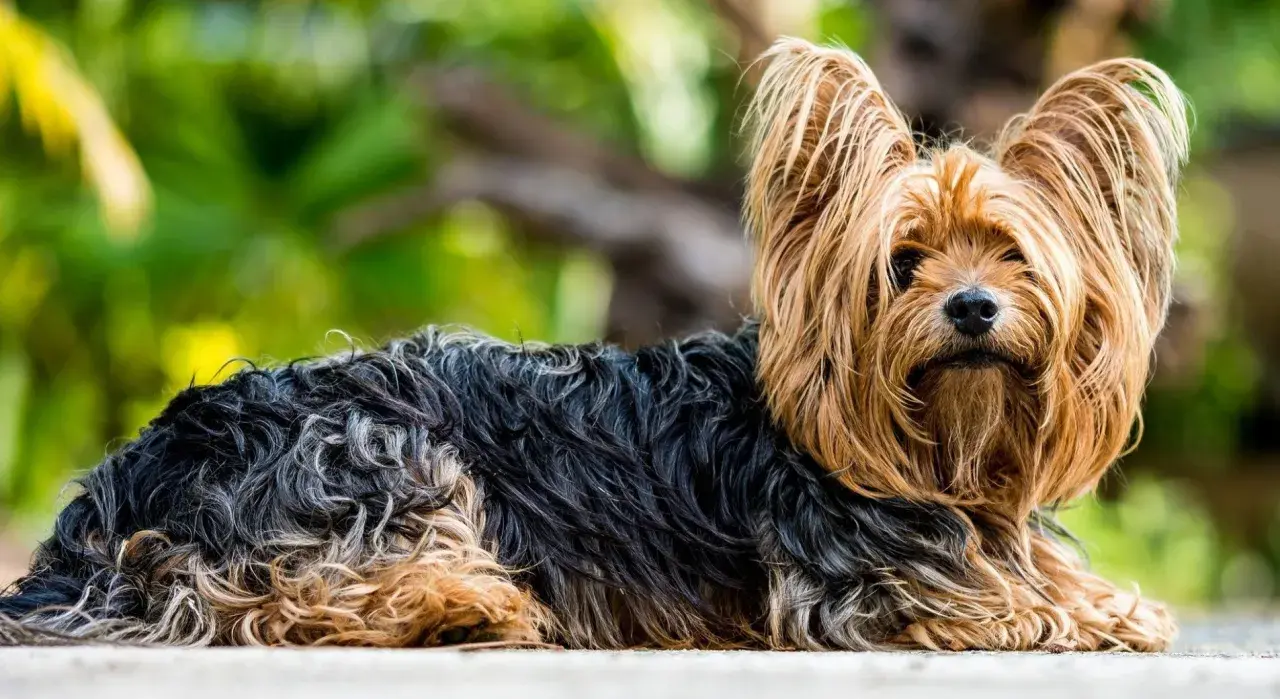 Yorkshire terrier z długą, falującą sierścią w odcieniach czerni i złota. Oto jak powinien wyglądać rasowy york.