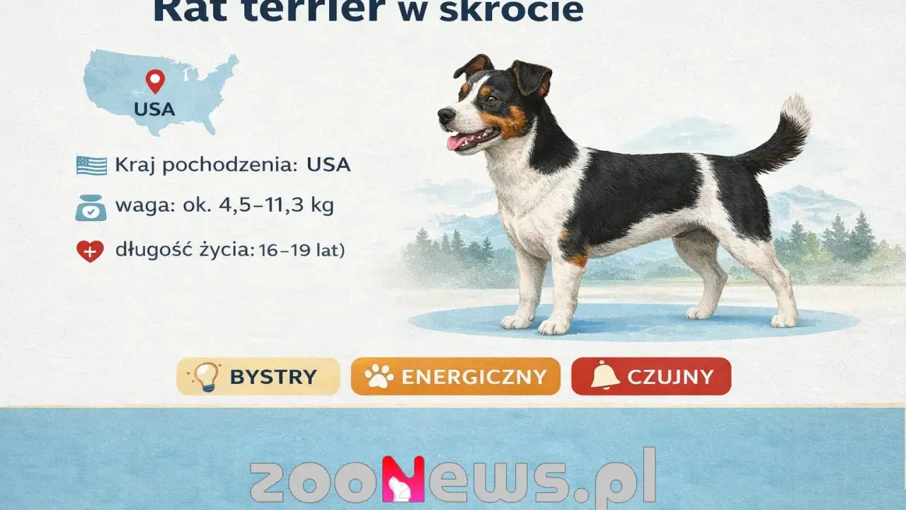 Oto jak wygląda ratlerek: pies pochodzący z USA, ważący 4,5-11,3 kg, żyjący 16-19 lat. Jest bystry, energiczny i czujny.