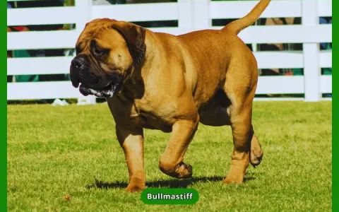 Potężny bullmastiff na trawie. Czy bullmastiff jest agresywny? Zależy od wychowania i socjalizacji, ale zazwyczaj są to psy łagodne i lojalne.