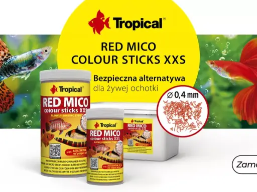 FMC dla ryb Tropical Red Mico Colour Sticks XXS – bezpieczna alternatywa dla żywej ochotki. Intensywne kolory ryb gupików.