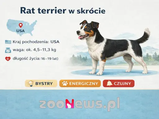 Oto jak wygląda ratlerek: pies pochodzący z USA, ważący 4,5-11,3 kg, żyjący 16-19 lat. Jest bystry, energiczny i czujny.