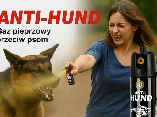 Kobieta używa gazu pieprzowego na agresywnego psa. Czy gaz pieprzowy działa na psy? Tak, skutecznie odstrasza.