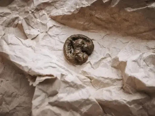 Kupa kota z widoczną krwią w kale. Zmarszczony papier w tle.