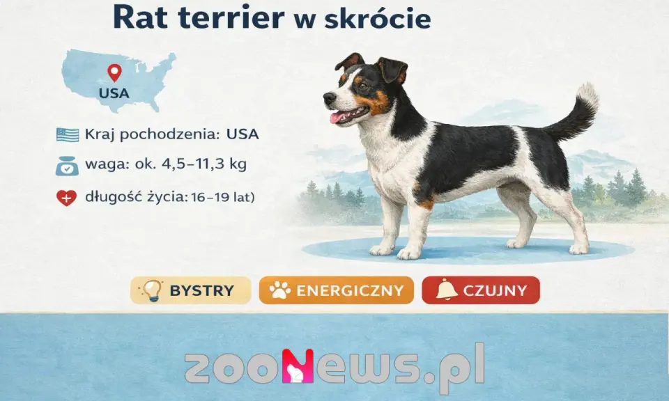 Oto jak wygląda ratlerek: pies pochodzący z USA, ważący 4,5-11,3 kg, żyjący 16-19 lat. Jest bystry, energiczny i czujny.