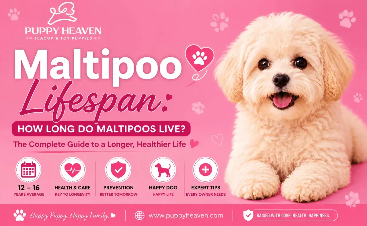 Słodki maltipoo na różowym tle. Dowiedz się, ile żyje maltipoo i jak zapewnić mu długie, zdrowe życie.